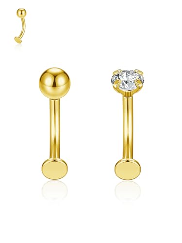 PiercingJak Bauchnabelpiercing Gold Chirurgenstahl Barbell Rook Piercing Banane mit Kugel Glitzer Zirkonia Innengewinde Bauchnabel Ring 10mm 14G Nabelpiercing Körper Schmuck für Frauen Mann von PiercingJak