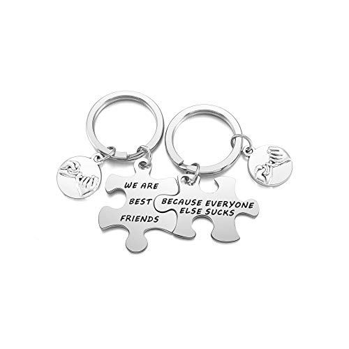 PiercingJak 2 Stück BFF Schlüsselanhänger mit Gravur Puzzle Kleiner Finger Versprechen Anhänger Freundschaft Geburtstag Geschenk Edelstahl Schlüsselbund Schlüsselring für Beste Freunde/Freundin von PiercingJak