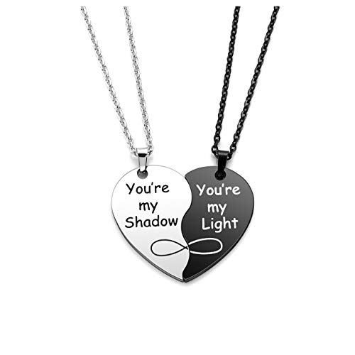 PiercingJak 2PCS Yin Yang Halskette Herz Puzzle Paar Kette Edelstahl Liebe Unendlich Partnerketten Freundschaftskette Herz Anhänger mit 24" Kette, Motiv Du bist Mein Schatten, Du bist Mein Licht von PiercingJak
