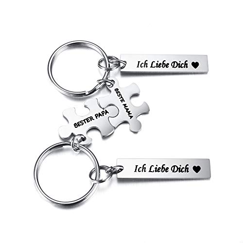 PiercingJak Eltern Schlüsselanhänger mit Gravur Puzzle Anhänger Mutter Vater Geschenk Geburtstag Weihnachten Geschenkidee für Beste Mama Papa, Silber Edelstahl Schlüsselbund Keychain Gift von PiercingJak