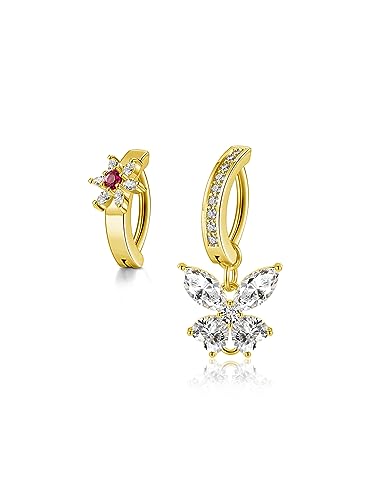 PiercingJak 2er 14G Clicker Piercing Bauchnabelpiercing Gold Chirurgenstahl CZ Schmetterling Blume Bauchnabel Ring 10mm Nabelpiercing Barbell Körper Schmuck für Frauen Mann von PiercingJak