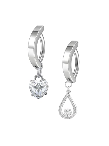 PiercingJak 2er 14G Clicker Piercing Bauchnabelpiercing Silber Chirurgenstahl Herz Tropfen Glitzer Zirkonia Bauchnabel Ring 10mm Nabelpiercing Barbell Körper Schmuck für Frauen Mann von PiercingJak