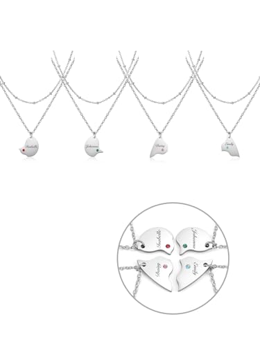 PiercingJak 4PCS Freundschaftsketten Herz Puzzle Anhänger mit Gravur Strass Edelstahl Layered Kette Mehrreihige Halskette Liebe Freundschaft Schmuck Personalisierte Geschenke für Frauen von PiercingJak