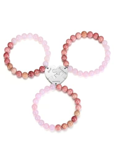 PiercingJak 3er Freundschaftsarmband mit Best Friends Forever Gravur Herz Puzzle BFF Anhänger Perlenarmband 8mm Edelstein Perlen Armbänder Freundschaft Geschenke für Beste Freundinen Freunde von PiercingJak