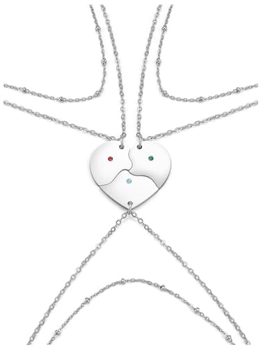 PiercingJak 3er Freundschaftsketten Herz Puzzle Anhänger Edelstahl Layered Kette Mehrreihige Halskette Liebe Freundschaft Schmuck Beziehungs Geschenke für Freundin Frauen Mädchen, Silber von PiercingJak