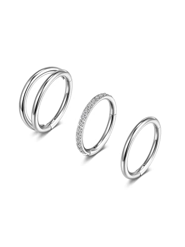 PiercingJak 3er Nasenring Edelstahl Nasenringe Nasenpiercing Hoop Nose Ring 8mm 18G Helix Daith Septum Tragus Conch Clicker Piercing für Damen Männer, Silber Gold von PiercingJak