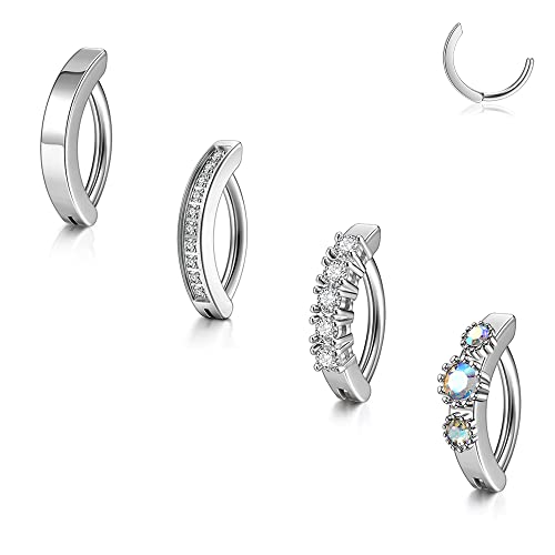 PiercingJak 4er 14G Clicker Piercing Bauchnabelpiercing Silber Chirurgenstahl CZ Bauchnabel Ring 10mm Nabelpiercing Barbell Körper Schmuck für Frauen Mann von PiercingJak