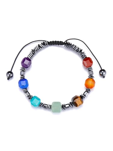 PiercingJak 7 Chakra Armband echte Steine Heilsteine Perlen Armbänder Hämatit Kristall Natürliche Edelstein Glücksarmband Healing Reiki Yoga Schmuck Spirituelle Geschenke für Damen Herren von PiercingJak
