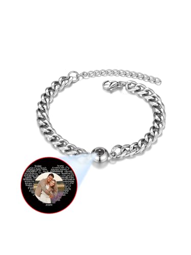 PiercingJak Armband mit Bild Projektion Foto im Stein Damen Herren Armkette 7mm Breit Panzerkette Edelstahl Armreif Personalisierte Geschenke für Mann Frauen, Motive 100 Sprachen Ich Liebe Dich von PiercingJak