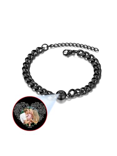 PiercingJak Armband mit Bild Projektion Foto im Stein Herren Armkette 7mm Breit Panzerkette Edelstahl Armreif Personalisierte Geschenke für Mann Frauen, Motive 100 Sprachen Ich Liebe Dich von PiercingJak