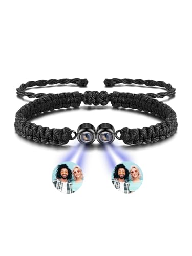 PiercingJak Armband mit Bild Projektion Fotoarmband mit eigenem Foto Armbänder Liebe Freundschaft Schmuck Personalisierte Geschenke für Mann Frauen, 2 Fotos im Stein von PiercingJak