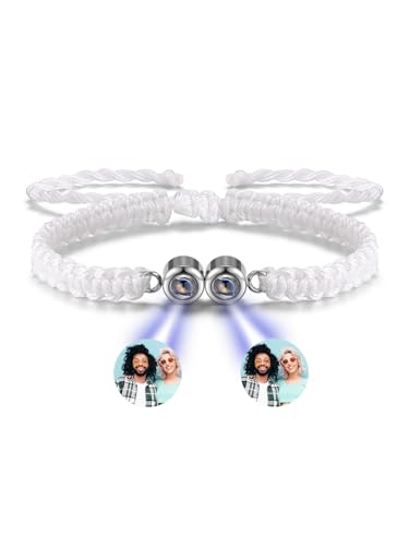 PiercingJak Armband mit Bild Projektion Fotoarmband mit eigenem Foto Armbänder Liebe Freundschaft Schmuck Personalisierte Geschenke für Mann Frauen, 2 Fotos im Stein von PiercingJak