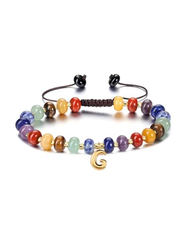 PiercingJak Armband mit Buchstaben Perlenarmband Naturstein Chakra Perlen Armbänder verstellbare Freundschaftsarmband Charms Schmuck Personalisierte Geschenke für Frauen Mädchen Freundin Schwester von PiercingJak