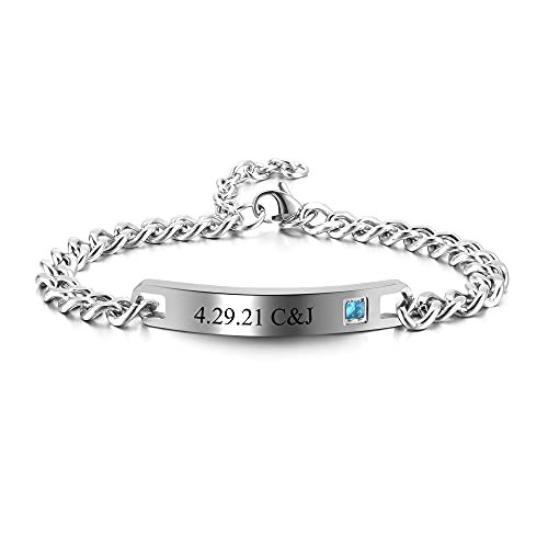 PiercingJak Partnerarmbänder mit Gravur Damen Herren Armband Edelstahl Paar Partner Armbänder Freundschaftsarmbänder Armkette mit Strass Liebe Freundschaft Personalisierte Geschenke, Silber von PiercingJak