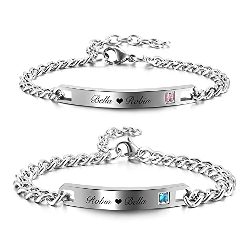 PiercingJak Partnerarmbänder mit Gravur Damen Herren Armband Edelstahl Paar Partner Armbänder Freundschaftsarmbänder Armkette mit Strass Liebe Freundschaft Personalisierte Geschenke, Silber von PiercingJak