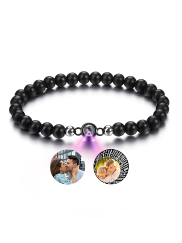 PiercingJak Bild Projektion Armband mit Foto im Stein Damen Herren Perlenarmband 6mm Edelstein Stretch-Armband Kugelarmband Personalisierte Geschenke für Mann Frauen von PiercingJak