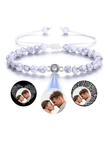 PiercingJak Bild Projektion Armband mit Foto im Stein Damen Herren Perlenarmband 6mm Howlith Perlen Armbänder Personalisierte Geschenke für Mann Frauen von PiercingJak