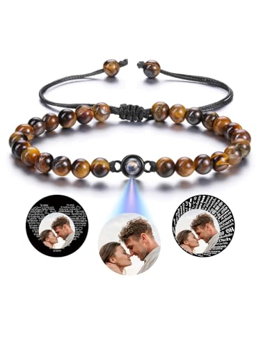 PiercingJak Bild Projektion Armband mit Foto im Stein Damen Herren Perlenarmband 6mm Tigerauge Armbänder Personalisierte Geschenke für Mann Frauen von PiercingJak