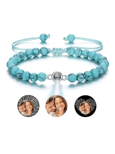 PiercingJak Bild Projektion Armband mit Foto im Stein Damen Herren Perlenarmband 6mm Türkis Armbänder Personalisierte Geschenke für Mann Frauen von PiercingJak