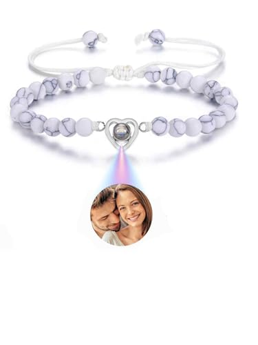 PiercingJak Bild Projektion Armband mit Foto im Stein Damen Herren Perlenarmband Howlith Perlen Armbänder Herz Liebe Schmuck Personalisierte Geschenke für Mann Frauen von PiercingJak