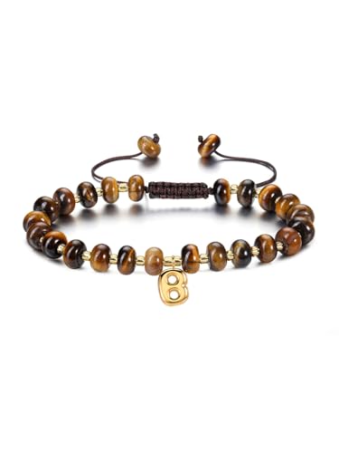 PiercingJak Damen Armband mit Buchstaben Perlenarmband Tigerauge Steine Perlen Armbänder A-Z Charms Freundschaftsarmband Boho Schmuck Personalisierte Geschenke für Frauen Mädchen Freundin Schwester von PiercingJak