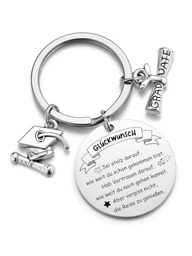 PiercingJak Edelstahl Schlüsselanhänger mit Diplom Bachelor Cap Graduation Anhänger Abi Glücksbringer Inspirierend Keychain Abitur Abschluss Abschied Geschenke zum Schulabschluss von PiercingJak