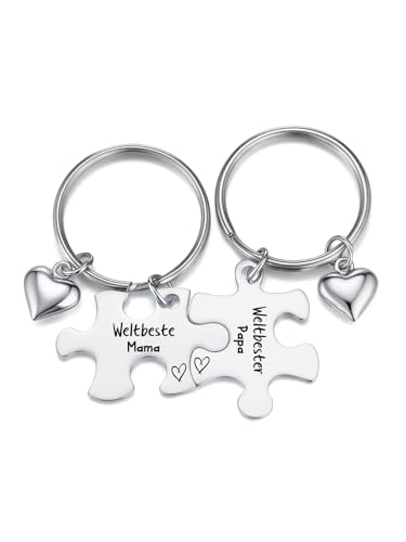 PiercingJak Eltern Geschenke Schlüsselanhänger für Papa Mama, 2pcs Puzzle Anhänger mit Gravur Weltbeste Mama Weltbester Papa Hochzeit Geschenk für Mutter Vater von PiercingJak