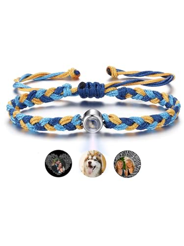 PiercingJak Foto Armband mit Bild im Stein geflochtenes bunt Wachsband Armbänder Personalisiert Fotoarmband Liebe Freundschaft Schmuck Personalisierte Geschenk für Freundin Partner Paare Familie von PiercingJak
