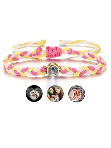 PiercingJak Foto Armband mit Bild im Stein geflochtenes bunt Armbänder Personalisiert Fotoarmband Liebe Freundschaft Schmuck Personalisierte Geschenk für Freundin Partner Paare Familie von PiercingJak