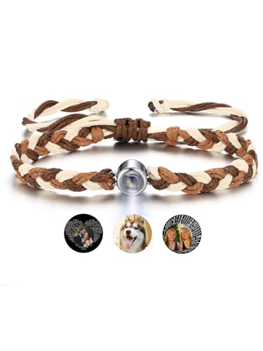 PiercingJak Foto Armband mit Bild im Stein geflochtenes Armbänder Personalisiert Fotoarmband Stoffarmband Liebe Freundschaft Schmuck Personalisierte Geschenk für Freundin Partner Paare Familie von PiercingJak