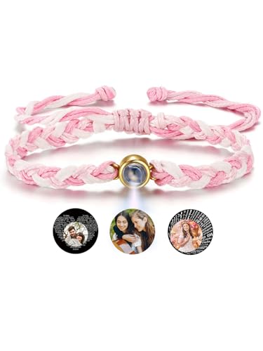 PiercingJak Foto Armband mit Bild im Stein geflochtenes bunt Wachsband Armbänder Personalisiert Fotoarmband Liebe Freundschaft Schmuck Personalisierte Geschenk für Freundin Partner Paare Familie von PiercingJak