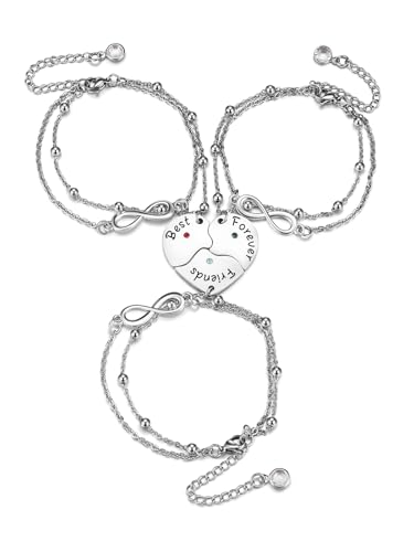 PiercingJak Freundschaftsarmband für 3 Beste Freundin Armband Herz Puzzle Armkette Liebe Freundschaft Unendlich Armbänder BFF Geschenke für Freundinen Schwester, Best Friends Forever von PiercingJak