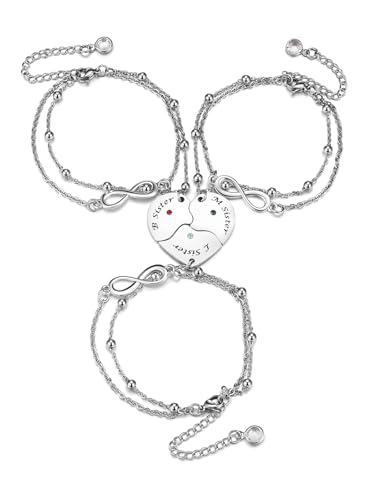 PiercingJak Freundschaftsarmband mit Gravur 3 Herz Puzzle Anhänger Edelstahl Armkette Liebe Freundschaft Unendlich Armbänder Personalisierte Geschenke für BFF Partner Familie von PiercingJak