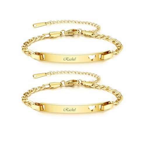 PiercingJak Freundschaftsarmband mit Gravur Damen Edelstahl Armband Herz Armkette Freundschaftsarmbänder Freundschaft Personalisierte Geschenke für 2 Beste Freundin Freunde, Gold von PiercingJak