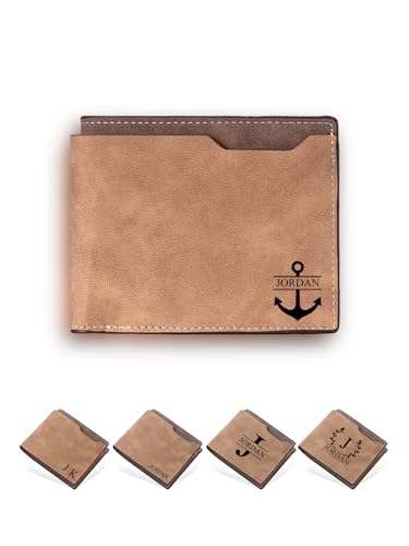 PiercingJak Geldbörse Herren Leder Geldbeute Portmonee mit Namen Initialen Text Gravur Personalisierte Geschenke für Männer Papa Opa Vatertag Männertag Herrentag von PiercingJak