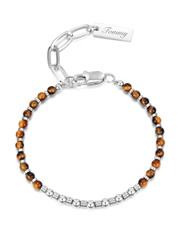 PiercingJak Herren Armband mit Gravur Tigerauge Perlenarmband Natürliche Edelstein Perlen Armbänder Glücksarmband Spiritueller Charms Schmuck Personalisierte Geschenke für Männer Surfer von PiercingJak