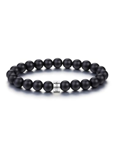 PiercingJak Herren Armband mit Namen Gravur Männer Perlenarmband 8mm Schwarz Achat Perlen Armbänder Edelsteine Spiritueller Schmuck Personalisierte Geschenke für Mann von PiercingJak