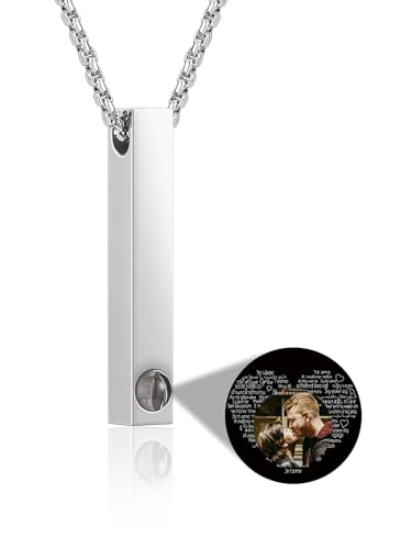 PiercingJak Herren Halskette Bild Projektion Kette mit Foto im Stein Bar Quader Vertikaler Anhänger Liebe Freundschaft Edelstahl Schmuck Personalisierte Geschenke für Männer Damen Frauen von PiercingJak