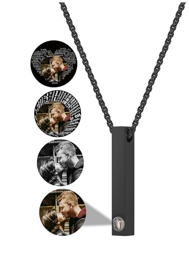 PiercingJak Herren Halskette Bild Projektion Kette mit Foto im Stein Bar Quader Vertikaler Edelstahl Anhänger Liebe Freundschaft Schmuck Personalisierte Geschenke für Männer Freund, Schwarz von PiercingJak