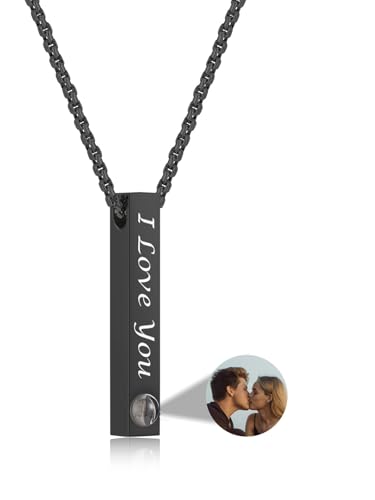 PiercingJak Herren Halskette Bild Projektion Kette mit Foto im Stein Text Gravur Bar Quader Vertikaler Edelstahl Anhänger Liebe Freundschaft Schmuck Personalisierte Geschenke für Männer Frauen von PiercingJak