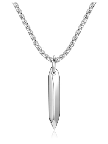 PiercingJak Herren Halskette Edelstahl Sechseckig Bar Stab Anhänger mit Box Kette Silber Punk Schmuck Geburtstag Geschenke für Männer, Nagel Stil von PiercingJak