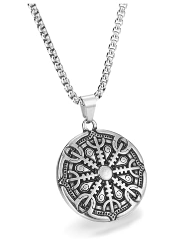 PiercingJak Herren Halskette Wikinger Helm der Ehrfurcht Aegishjalmur Anhänger mit Box Kette Edelstahl Nordische Talisman Schmuck Amulett Geburtstag Geschenk für Männer Jungen von PiercingJak