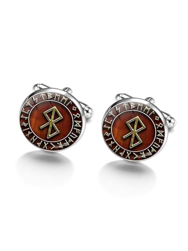 PiercingJak Herren Manschettenknöpfe mit Wikinger Krieger Muster 1 Paar Metall Manschettenknöpfe Männer Hemden Cufflinks Retro Nordischer Schmuck für Hochzeit Bräutigam Jubiläum, Silber von PiercingJak