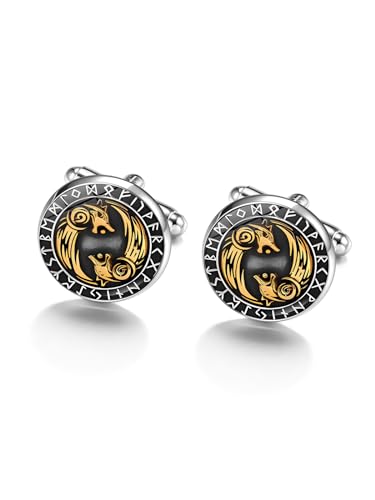 PiercingJak Herren Manschettenknöpfe mit Wikinger Wolfe 1 Paar Metall Manschettenknöpfe Männer Hemden Cufflinks Retro Nordischer Schmuck für Hochzeit Bräutigam Jubiläum, Silber von PiercingJak