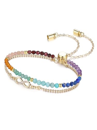 PiercingJak Unendlichkeitszeichen Armband Damen Chakra Echte Steine Armbänder Infinity Armkette Kristall bunte Perlen Edelstein Heilsteine Schmuck Freundschaft Liebe Geschenke für Frauen von PiercingJak