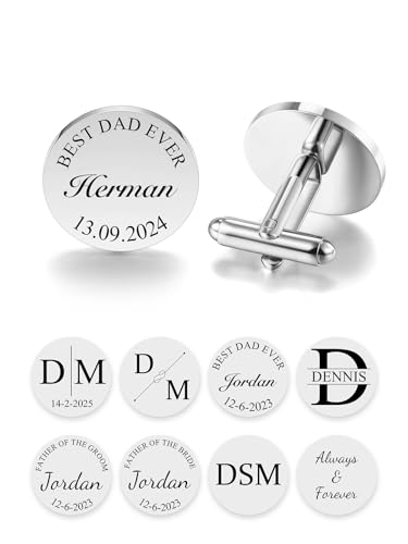 PiercingJak Manschettenknöpfe Herren Personalisiert Initiale Name Datum, 1 Paar Manschettenknöpfe aus Edelstahl mit Gravur und Box Cufflinks für Männer Vater Bräutigam Trauzeuge Hochzeit von PiercingJak