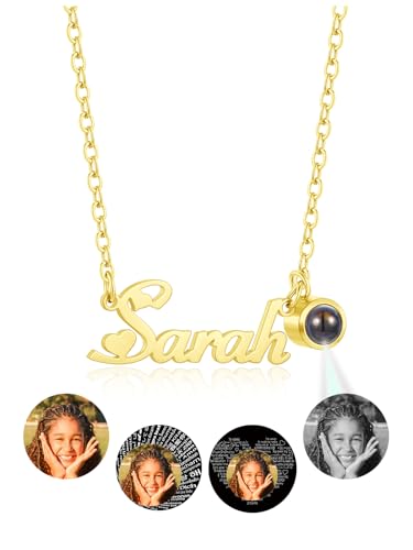 PiercingJak Namenskette Foto Kette mit Namen Bild Projektion im Stein Halskette für Frauen Damen Schmuck Personalisierte Geschenke für Freundin Mama Schwester Oma von PiercingJak