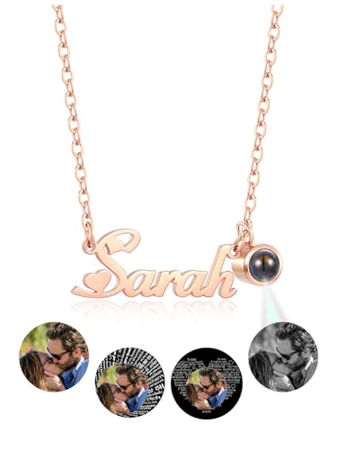 PiercingJak Namenskette Foto Kette mit Namen Bild Projektion im Stein Halskette für Frauen Damen Schmuck Personalisierte Geschenke für Freundin Mama Schwester Oma von PiercingJak