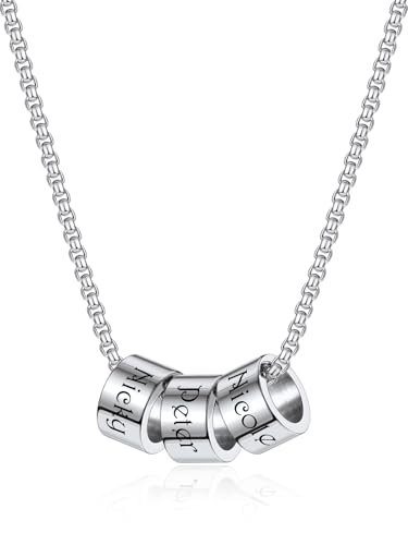 PiercingJak Namenskette Personalisierte Kette mit 3 Name Perlen Edelstahl Halskette für Herren Frauen Charms Schmuck Liebe Freundschaft Geschenke für Familie Partner Paar BFF, Silber von PiercingJak