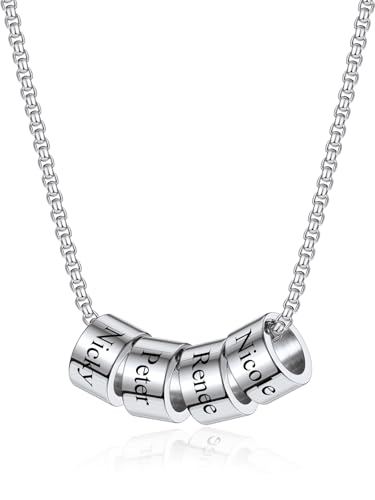 PiercingJak Namenskette Personalisierte Kette mit 4 Name Perlen Edelstahl Halskette für Herren Frauen Charms Schmuck Liebe Freundschaft Geschenke für Familie Partner Paar BFF, Silber von PiercingJak
